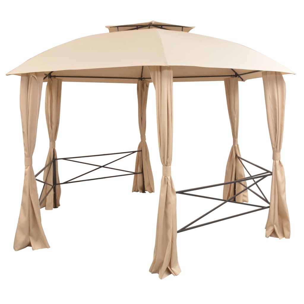 Hagepaviljong med gardiner heksagonal 360x265 cm
