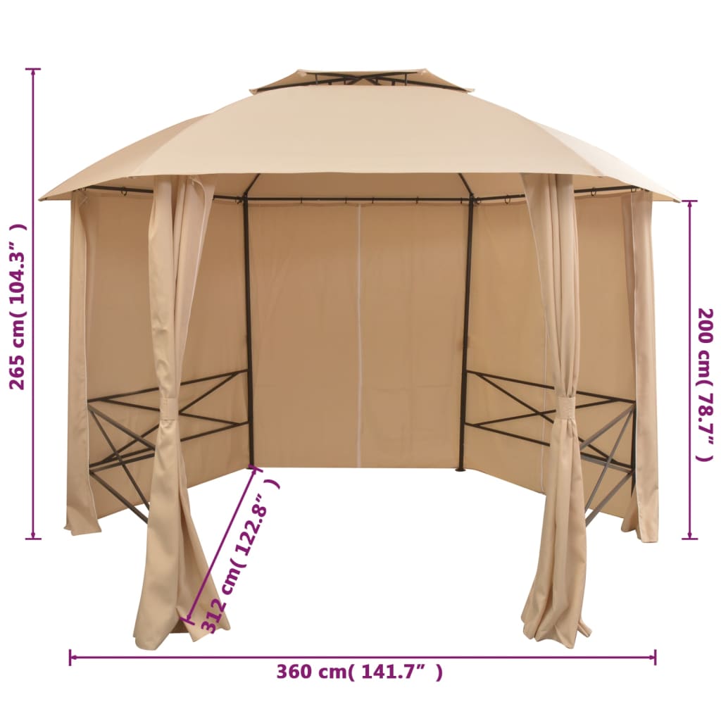 Hagepaviljong med gardiner heksagonal 360x265 cm