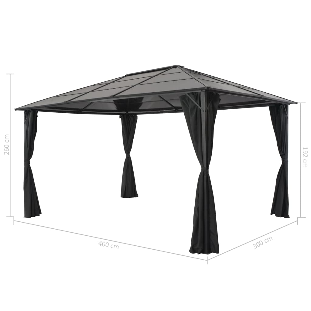 Paviljong med gardin aluminium 4x3x2,6 m svart