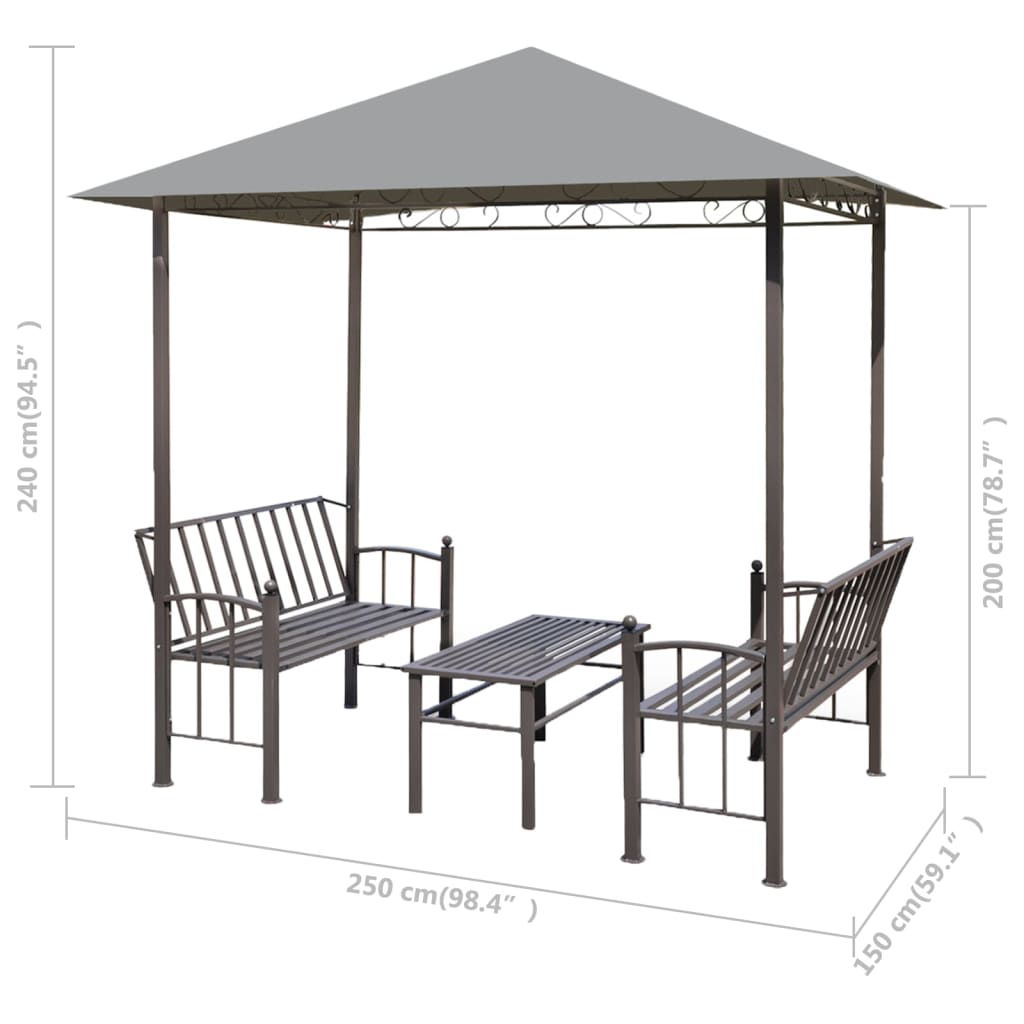 Hagepaviljong med bord og benker 2,5x1,5x2,4 m antrasitt