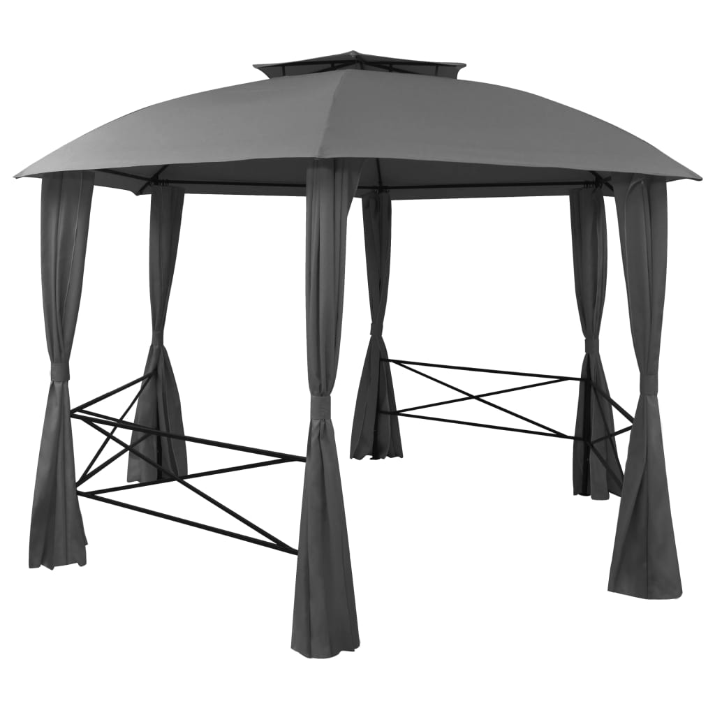 Hagepaviljong med gardiner heksagonal 360x265 cm