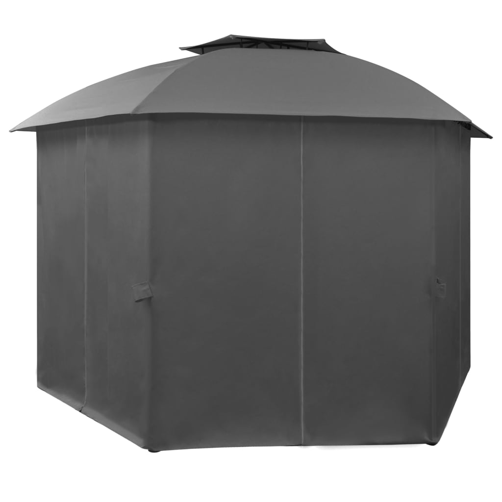 Hagepaviljong med gardiner heksagonal 360x265 cm