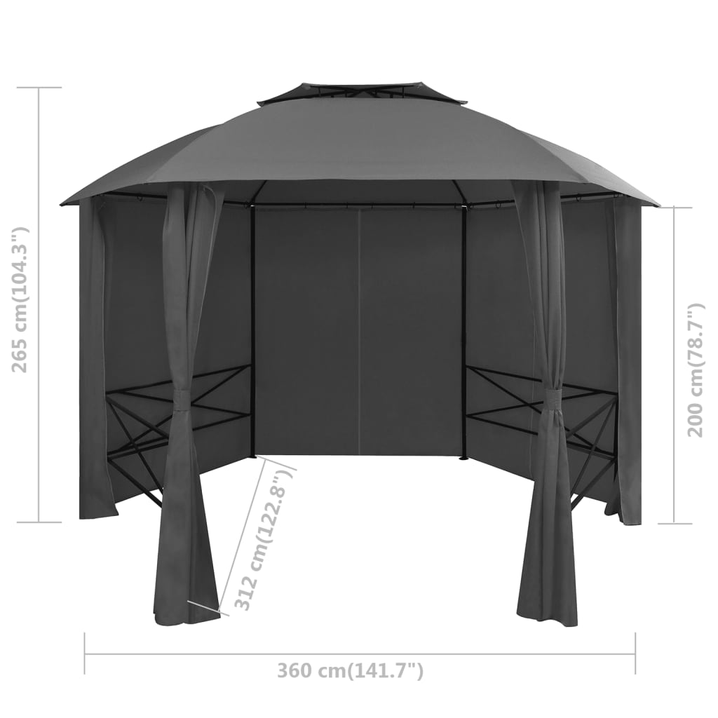 Hagepaviljong med gardiner heksagonal 360x265 cm