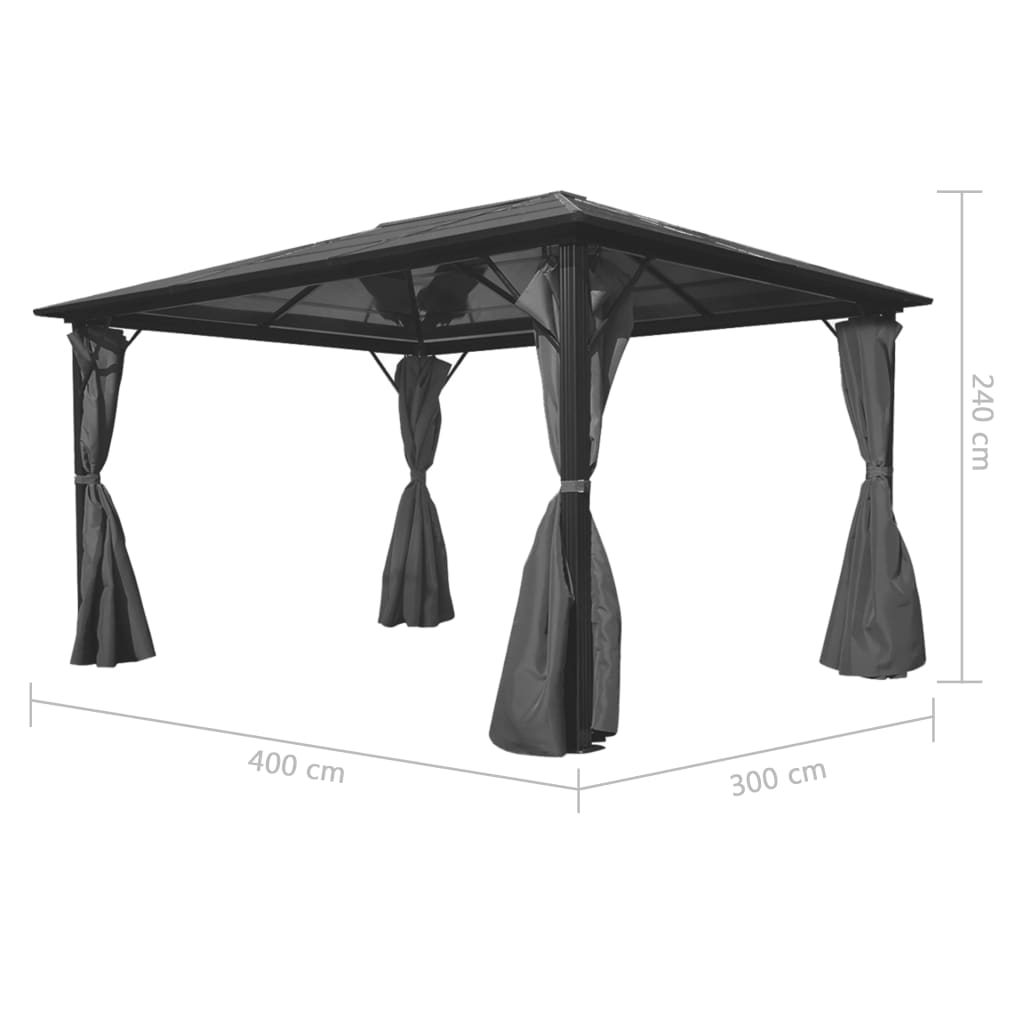 Paviljong med gardin antrasitt aluminium 400x300 cm