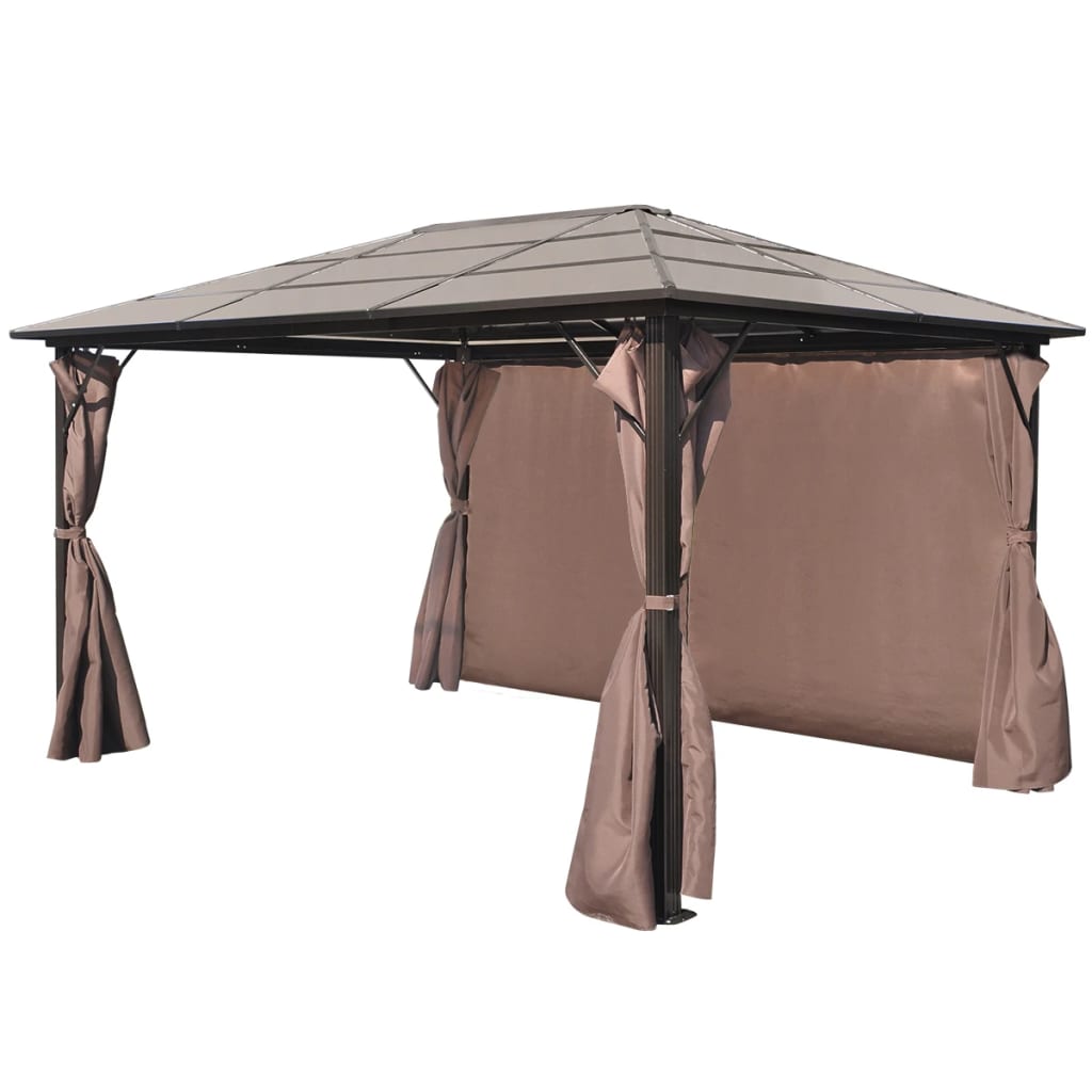 Paviljong med gardin brun aluminium 400 x 300 cm