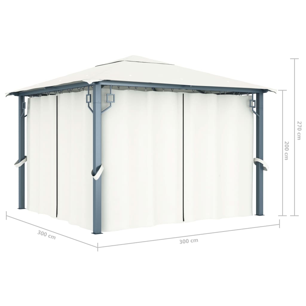 Paviljong med gardin 300x300 cm kremhvit aluminium