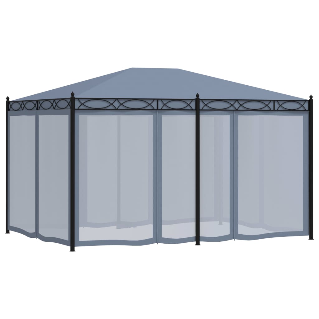 Paviljong med nettingskjermer 3x4 m antrasitt stål