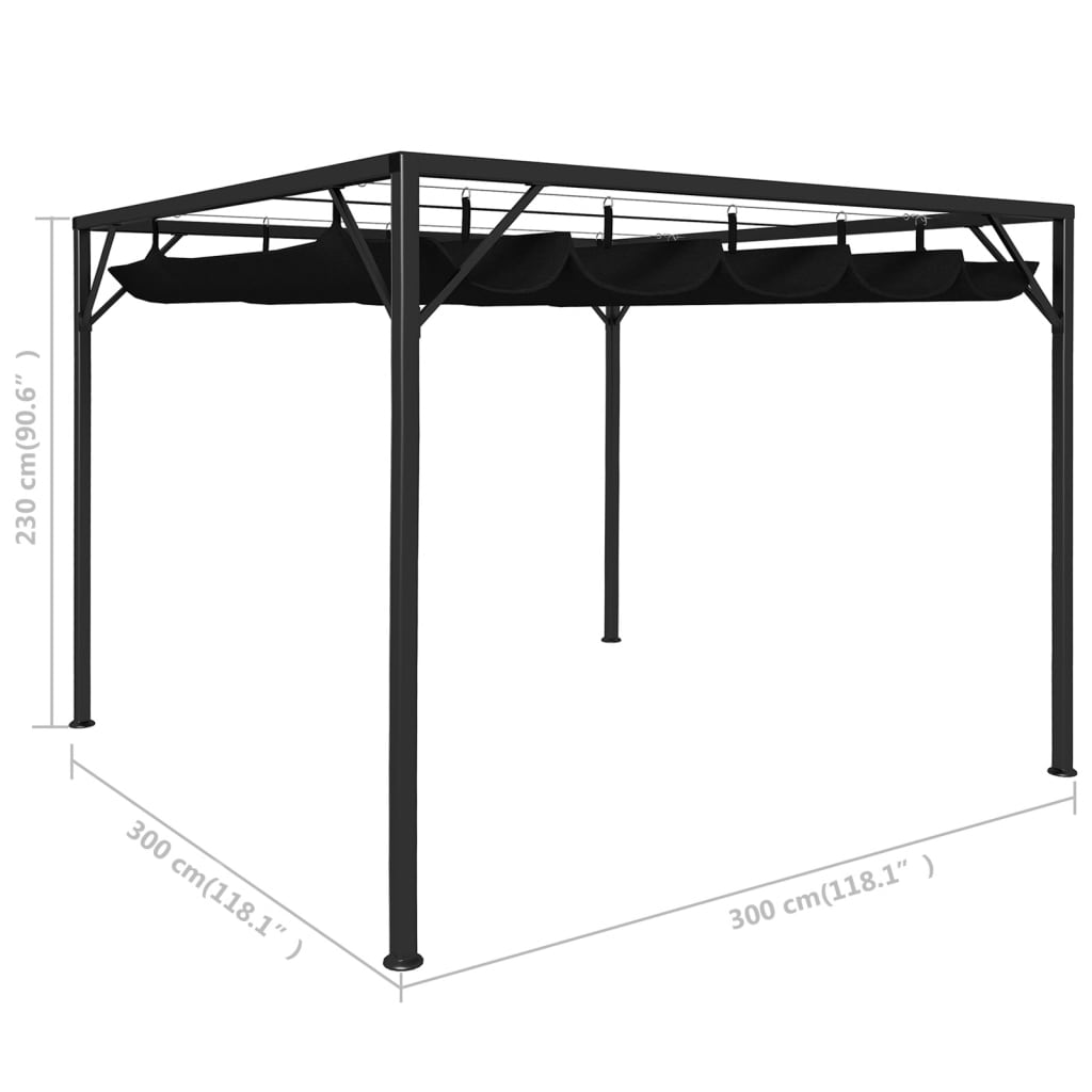Paviljong med uttrekkbar solskjerm 3x3 m antrasitt