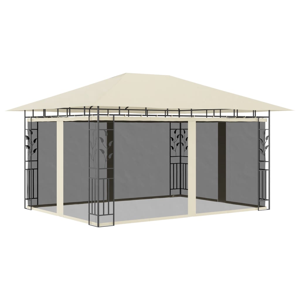 Paviljong med myggnett 4x3x2,73 m kremhvit 180 g/m²