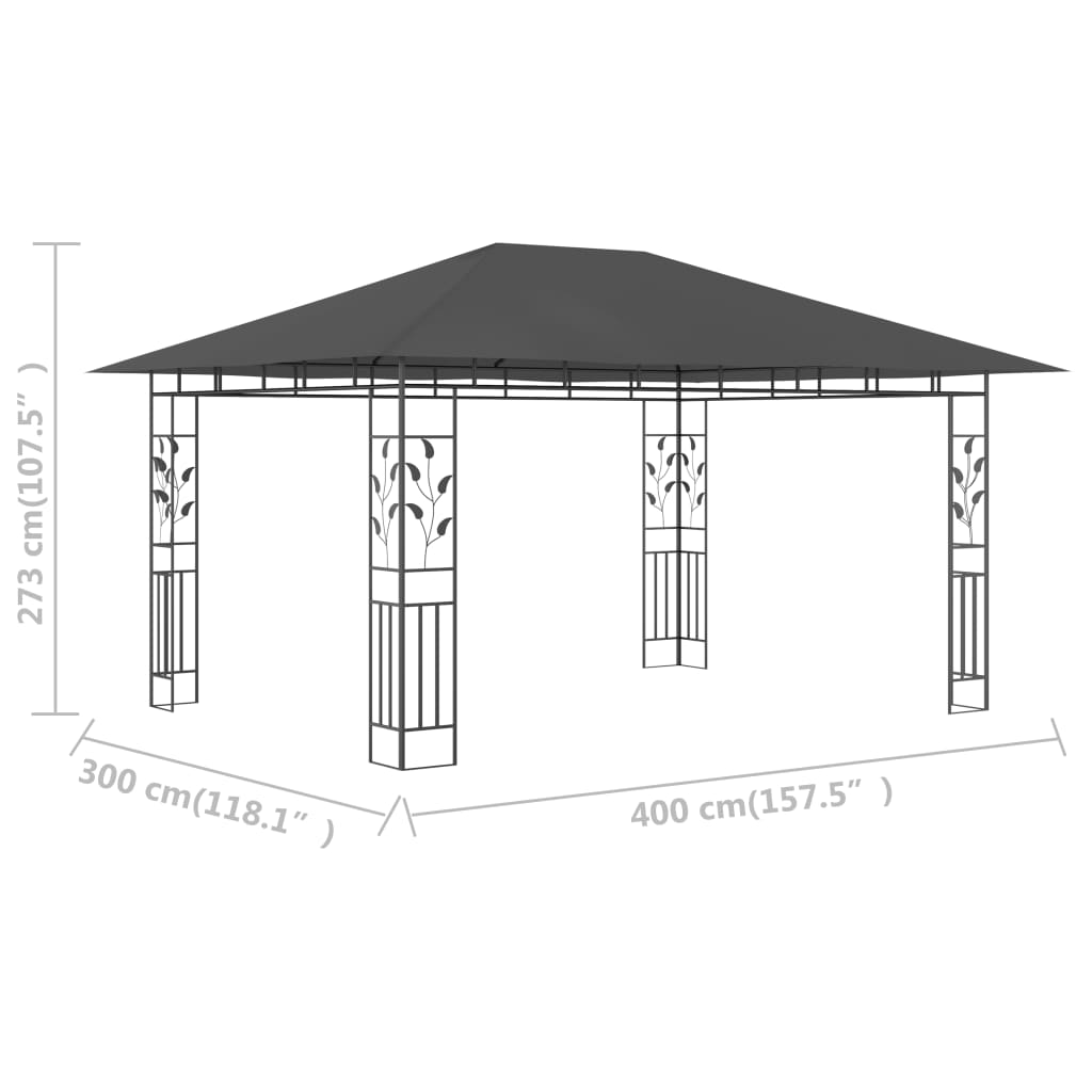 Paviljong med myggnett 4x3x2,73 m antrasitt 180 g/m²