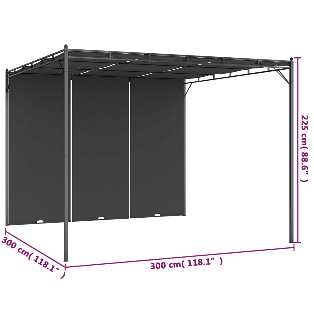 Hagepaviljong med sidegardin 3x3x2,25 m antrasitt