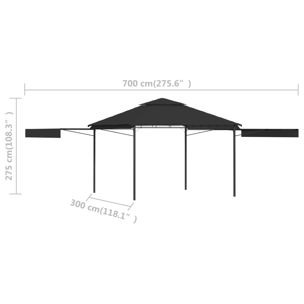 Paviljong med doble utvidbare tak 3x3x2,75 m antrasitt 180 g/m²