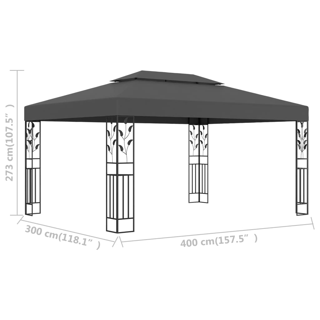 Paviljong med dobbelt tak 3x4 m antrasitt