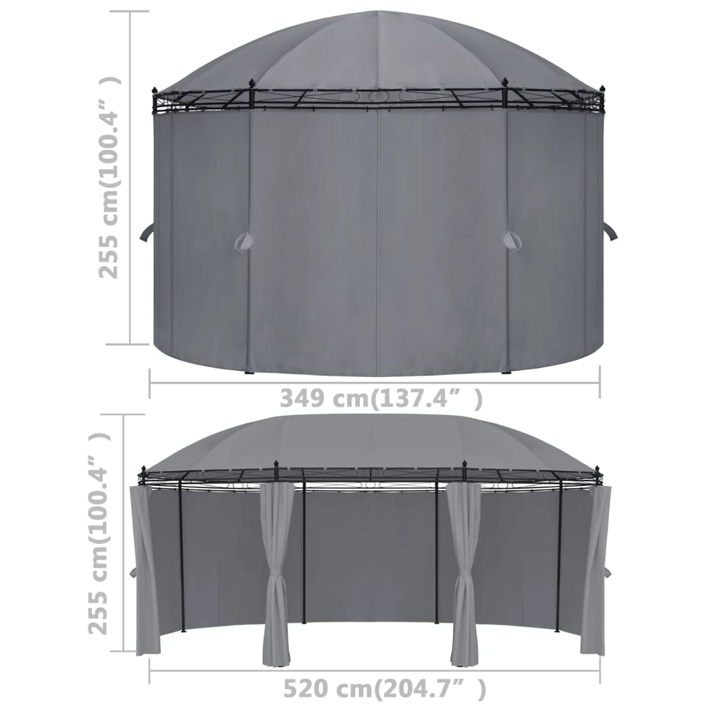 Paviljong med gardiner 520x349x255 cm antrasitt