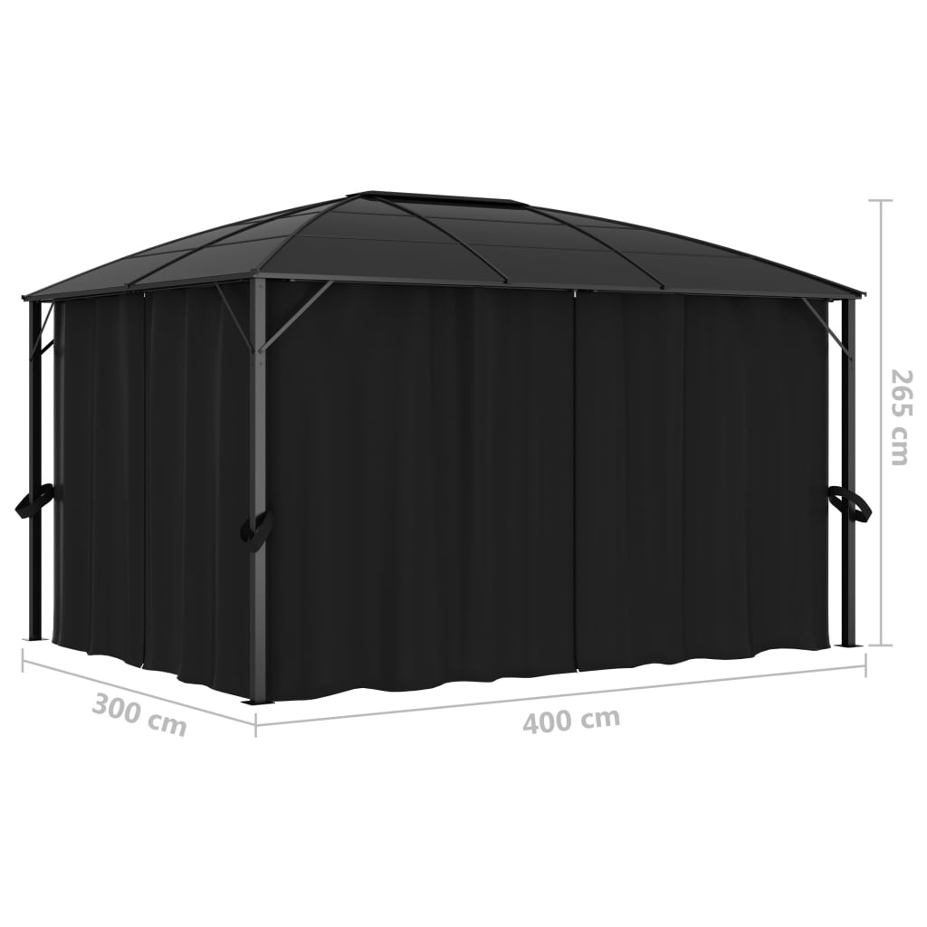 Paviljong med gardiner 400x300x265 m antrasitt