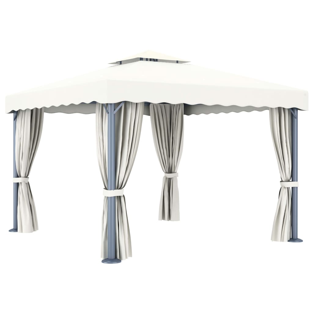 Paviljong med gardin 3x3 m kremhvit aluminium