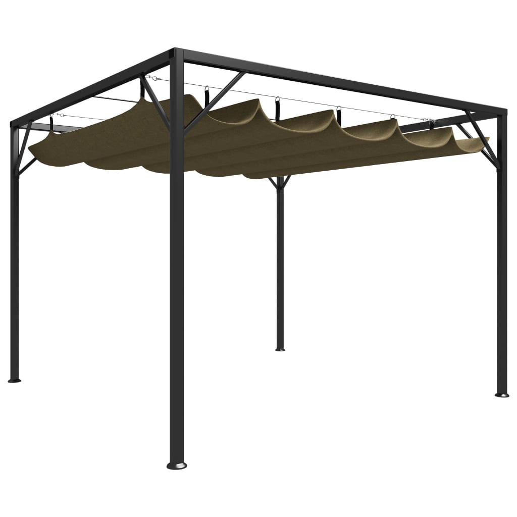 Paviljong for vegg med uttrekkbart tak 3x3 m gråbrun 180 g/m²