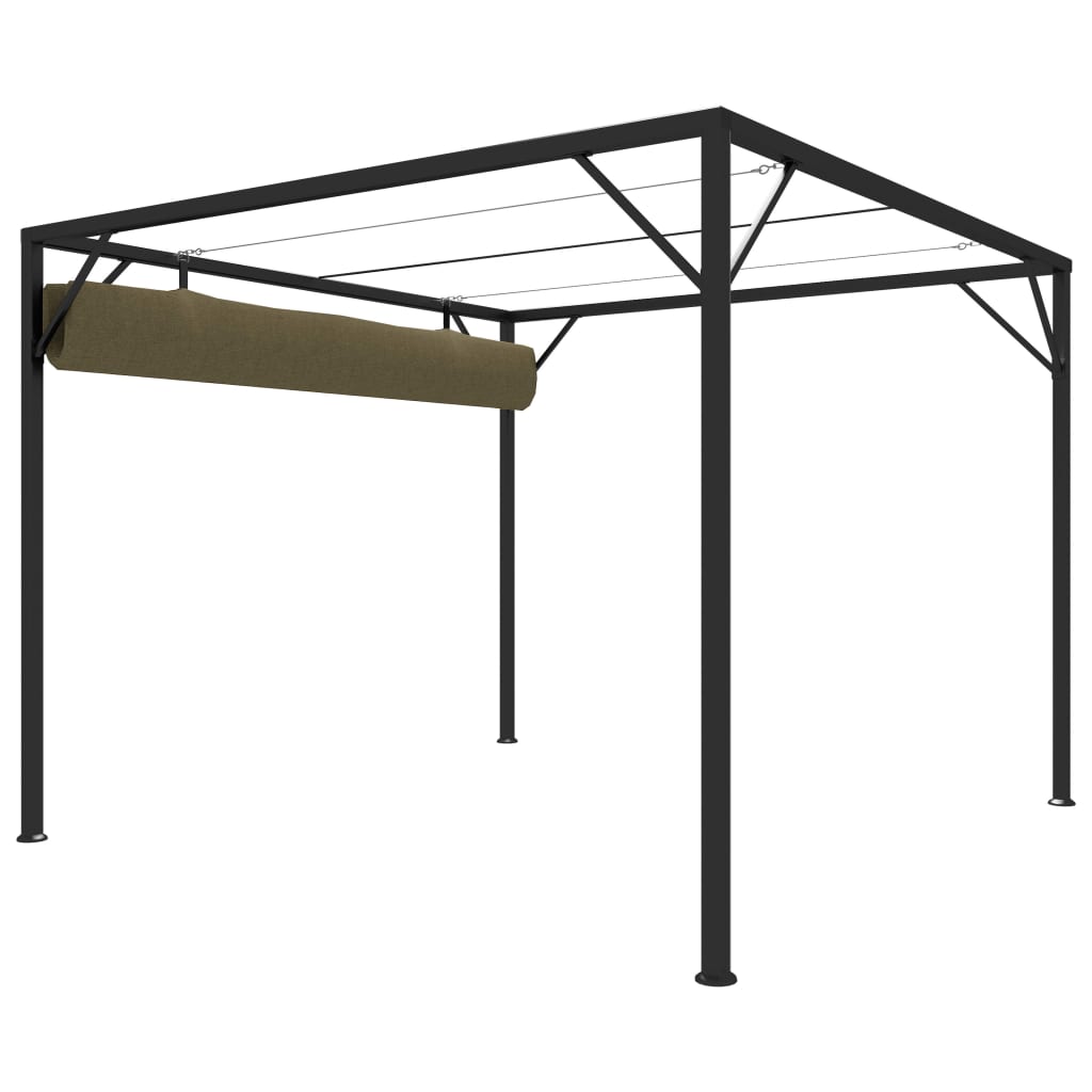 Paviljong for vegg med uttrekkbart tak 3x3 m gråbrun 180 g/m²