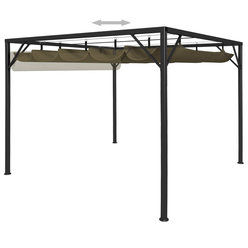 Paviljong for vegg med uttrekkbart tak 3x3 m gråbrun 180 g/m²