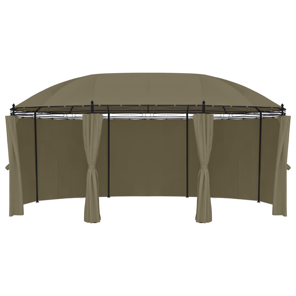 Paviljong med gardiner 520x349x255 cm gråbrun 180 g/m²