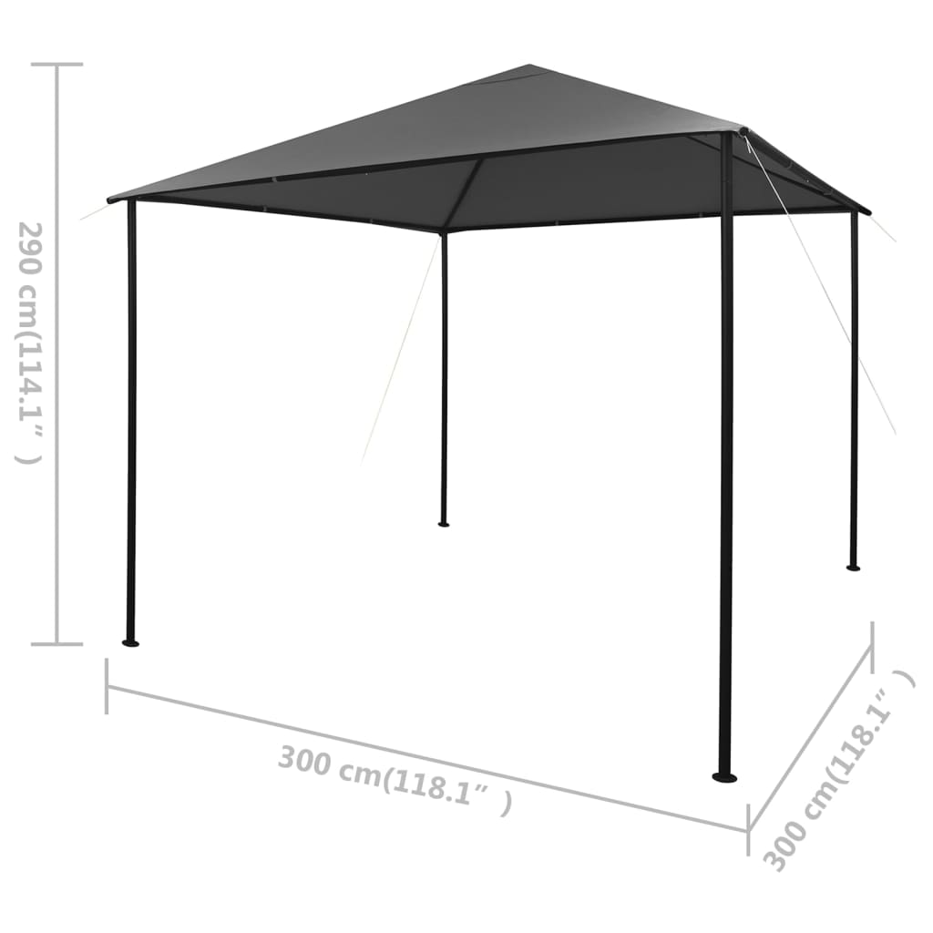 Paviljong 3x3 m antrasitt stoff og stål 180 g/m²