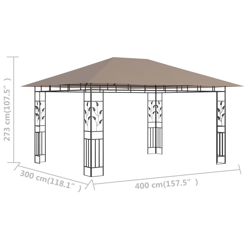 Paviljong med myggnett 4x3x2,73 m gråbrun 180 g/m²