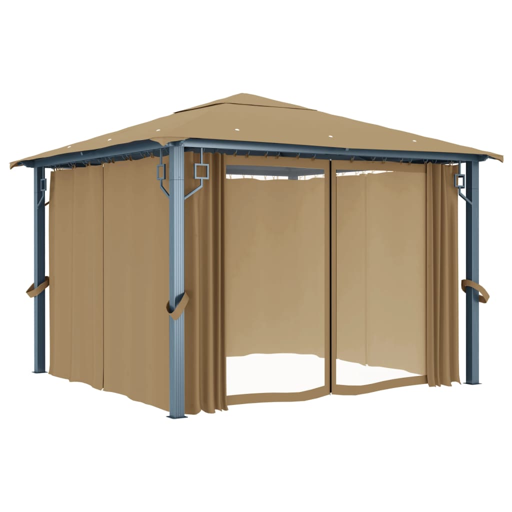 Paviljong med gardin 300x300 cm gråbrun aluminium