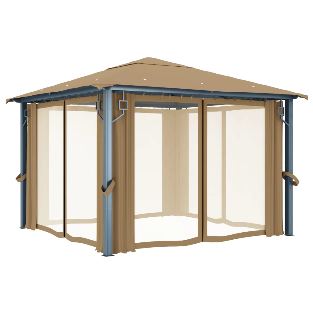 Paviljong med gardin 300x300 cm gråbrun aluminium