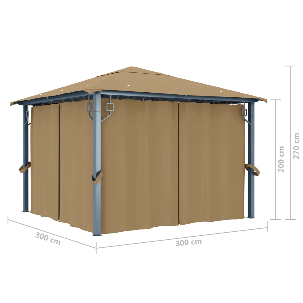 Paviljong med gardin 300x300 cm gråbrun aluminium