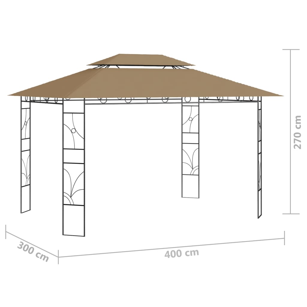Paviljong 4x3x2,7 m gråbrun 160 g/m²