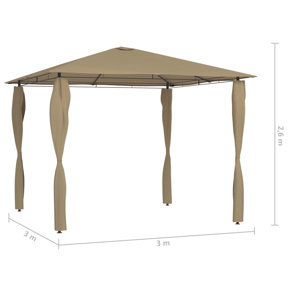 Paviljong med stolpetrekk 3x3x2,6 m gråbrun 160 g/m²