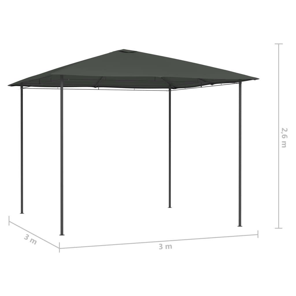 Paviljong 3x3x2,6 m antrasitt 160 g/m²