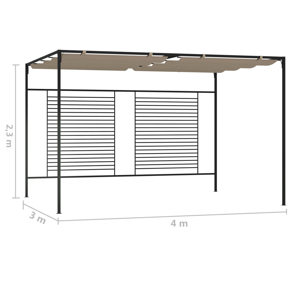 Paviljong med uttrekkbart tak 3x4x2,3 m gråbrun 180 g/m²