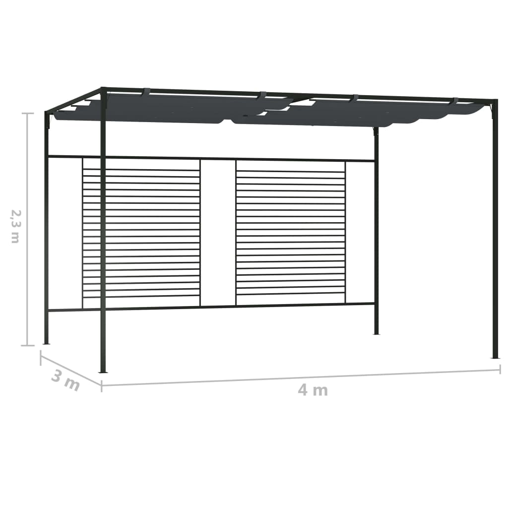 Paviljong med uttrekkbart tak 4x3x2,3 m antrasitt 180 g/m²