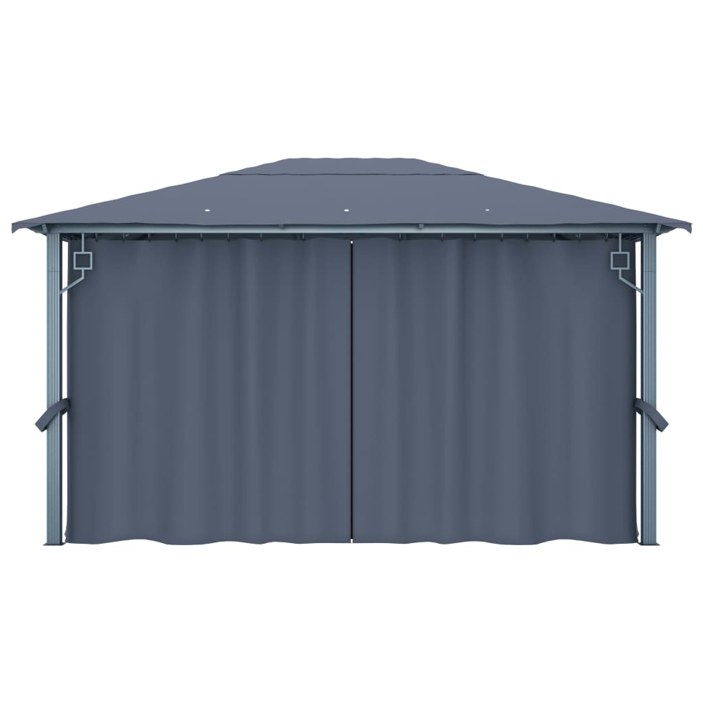 Paviljong med gardin og LED-strenglys 4x3 m antrasitt aluminium