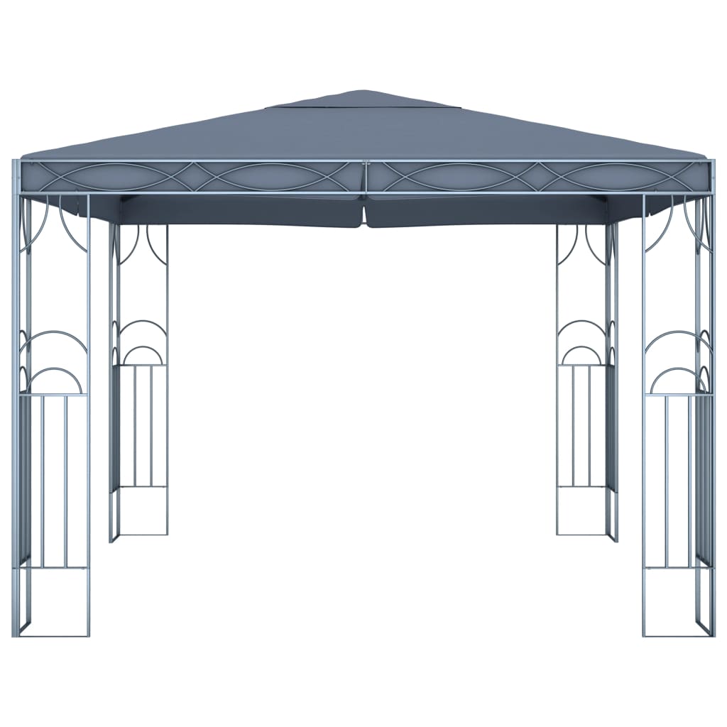 Paviljong med gardin og LED-strenglys 300x300 cm antrasitt