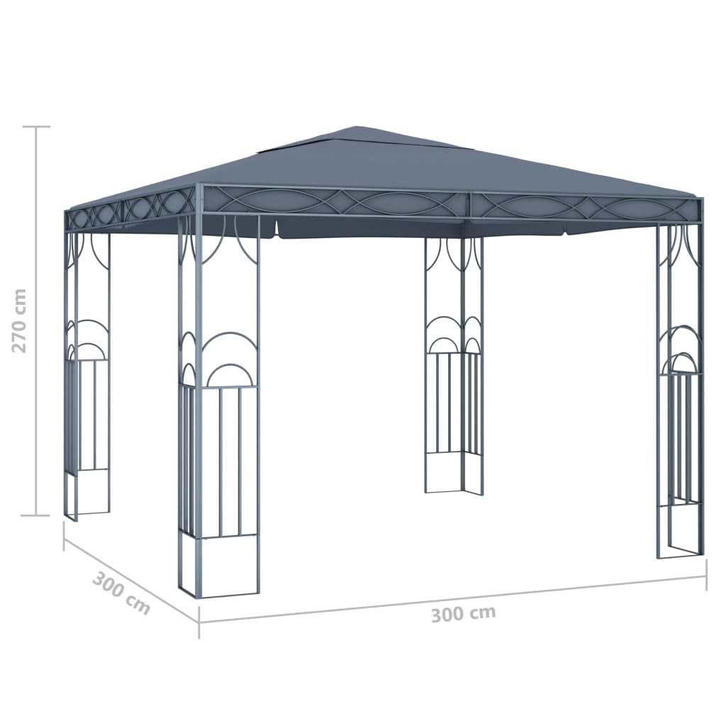 Paviljong med gardin og LED-strenglys 300x300 cm antrasitt