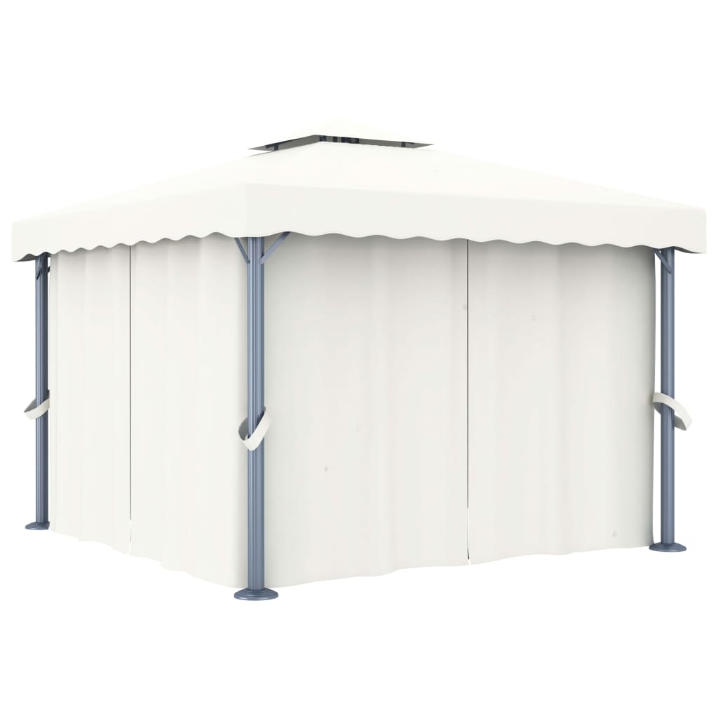 Paviljong med gardin og LED-strenglys 3x3 m kremhvit