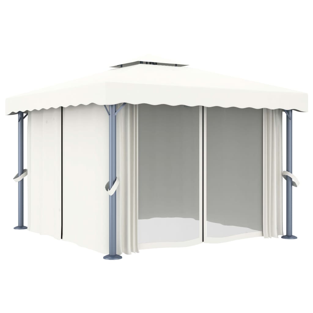 Paviljong med gardin og LED-strenglys 3x3 m kremhvit