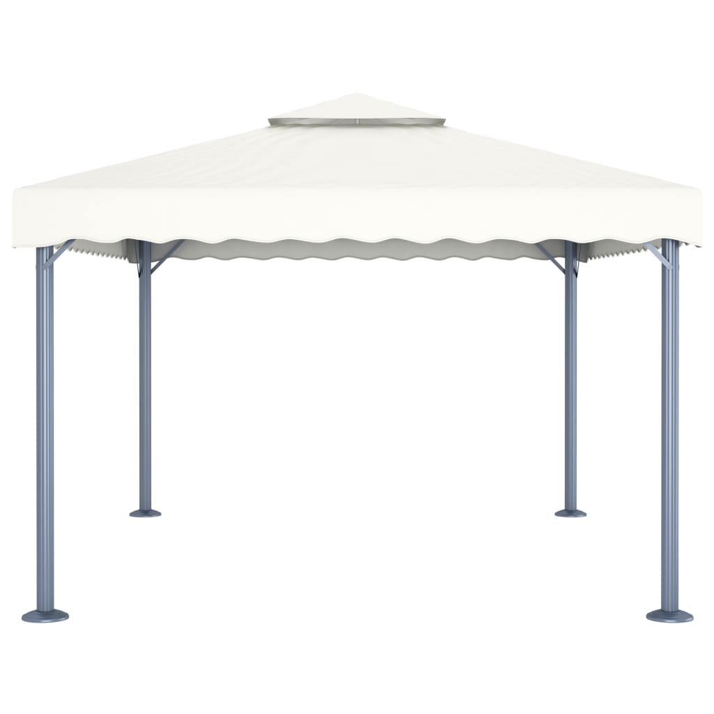 Paviljong med LED-strenglys 400x300 cm krem aluminium