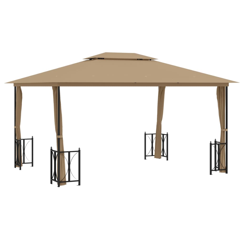 Paviljong med sidevegger og dobbelt tak 3x4 m gråbrun