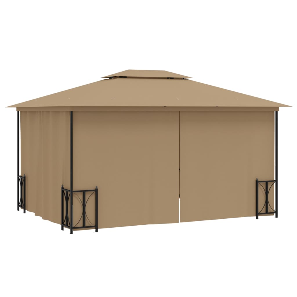 Paviljong med sidevegger og dobbelt tak 3x4 m gråbrun