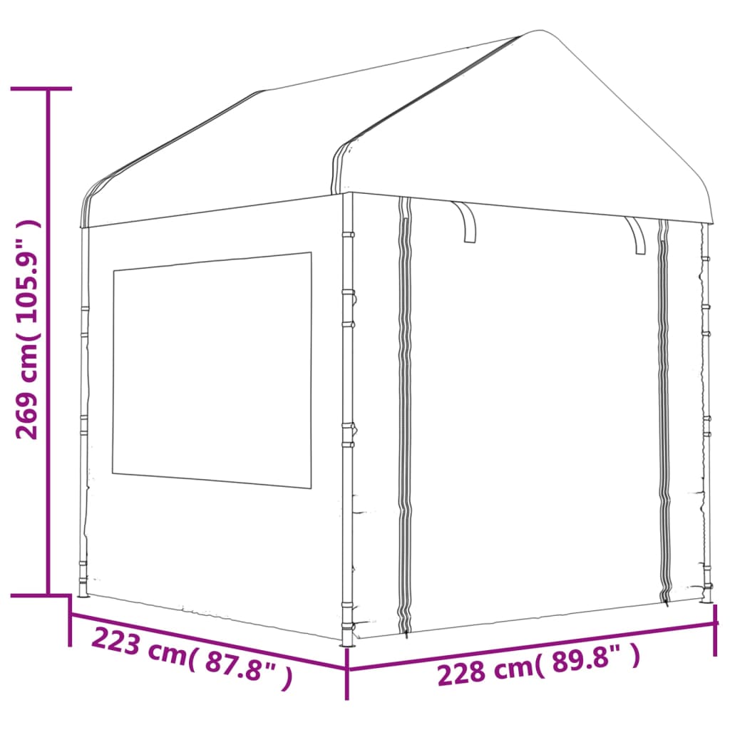 Paviljong med tak hvit 11,15x2,28x2,69 m polyetylen