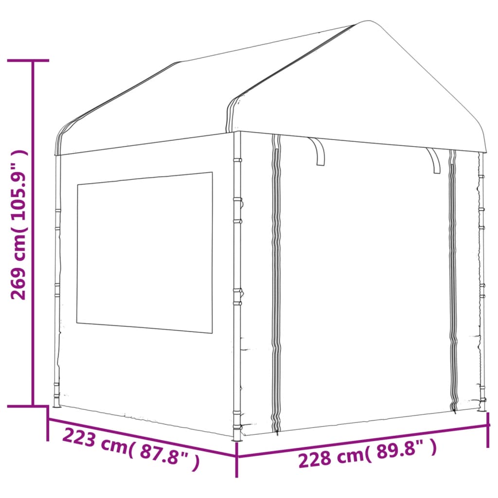 Paviljong med tak hvit 15,61x2,28x2,69 m polyetylen