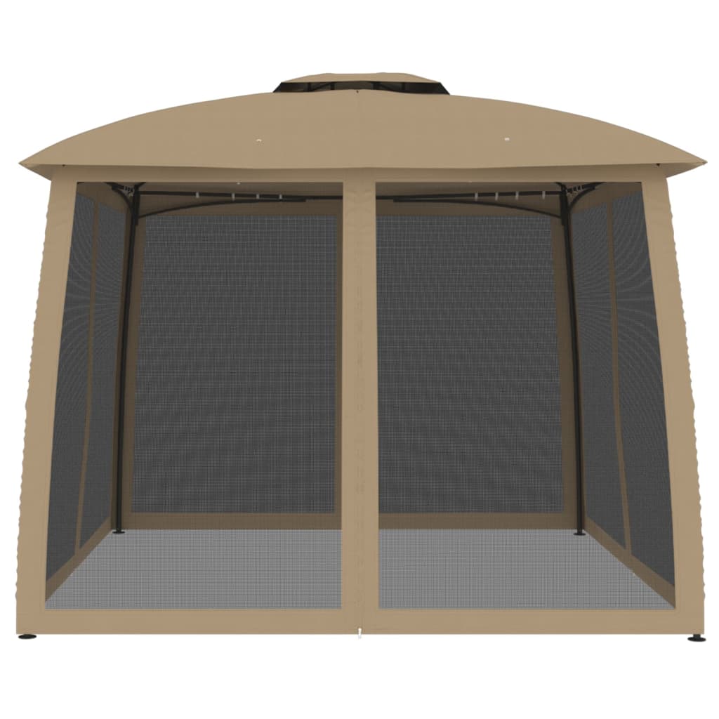 Paviljong dobbelttak og nettingvegger gråbrun 2,93x2,93 m stål