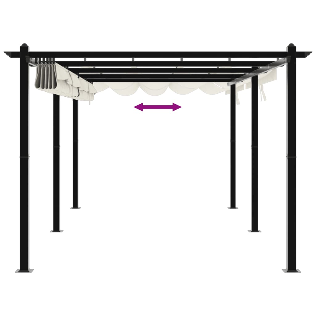 Hagepaviljong med uttrekkbar tak kremhvit 3x6 m aluminium