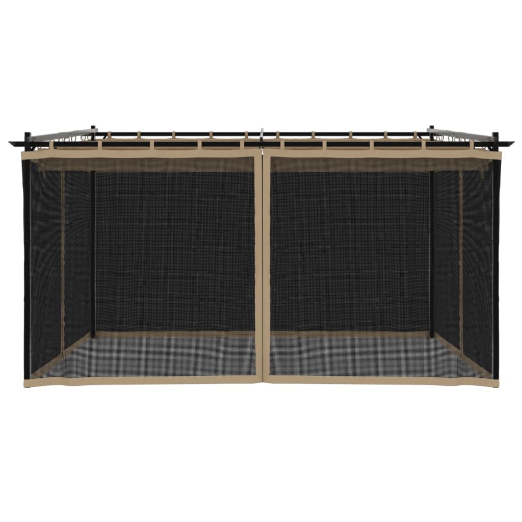 Paviljong med nettingvegger gråbrun 6x3 m stål