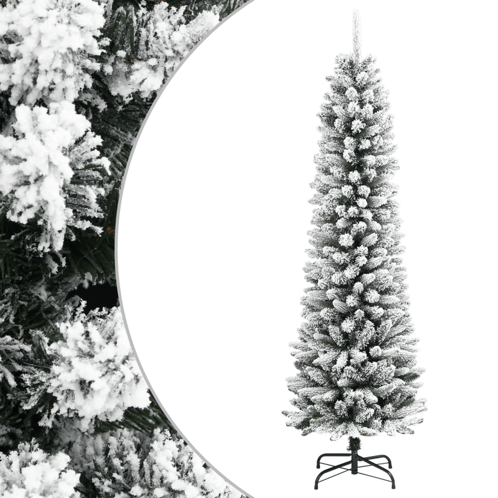 Slankt kunstig juletre med flokket snø 120 cm PVC og PE