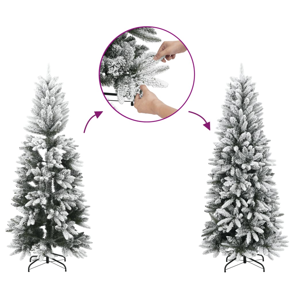 Slankt kunstig juletre med flokket snø 120 cm PVC og PE
