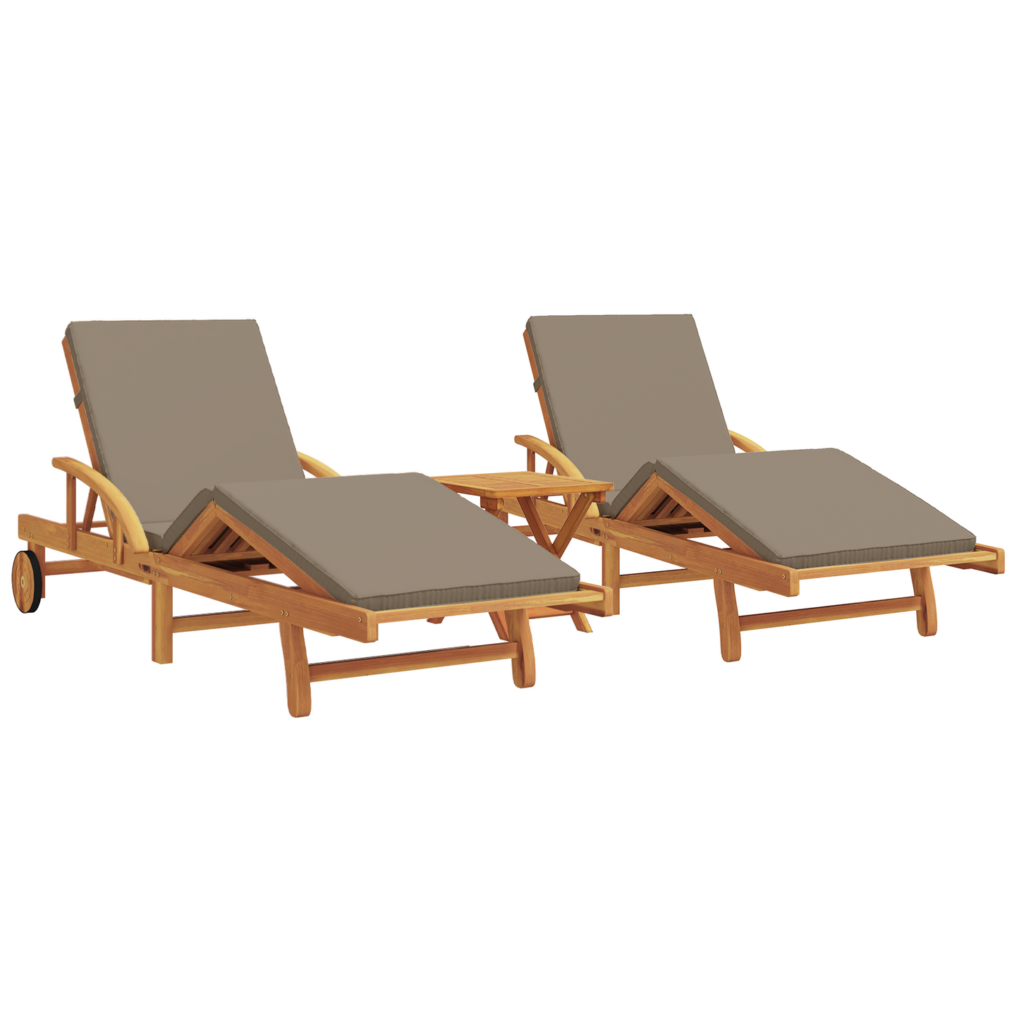 Solsenger 2 stk med puter og bord Taupe Solid tre Acacia